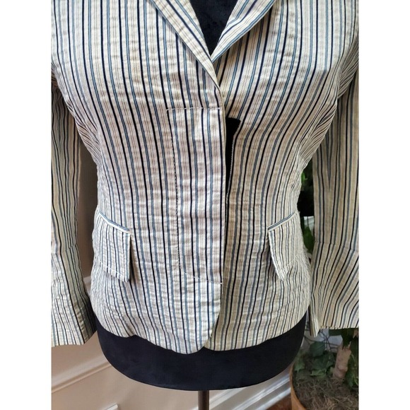 BCBGMaxazria Women's Striped Cotton Long Sleeve Single Breasted Fitted Blazer M - Picture 3 of 11